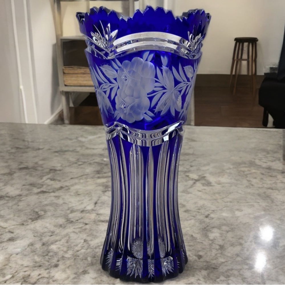Lausitzer German Democratic Republic Cobalt Blue Crystal Vase